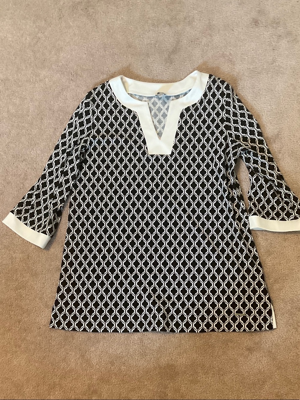 Anne Klein Black & White Geometric Tunic with Contrast Trim